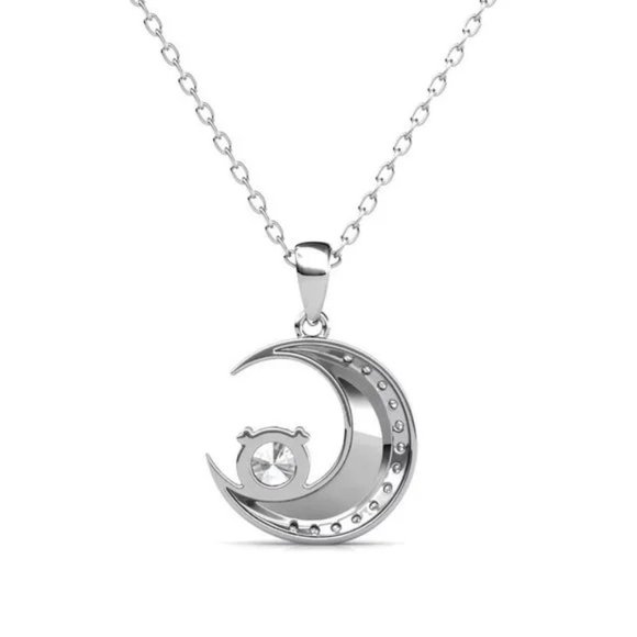 Certified 1/2 ct. t.w. Diamond Moissanite Crescent Moon Necklace NEW - Picture 4 of 7